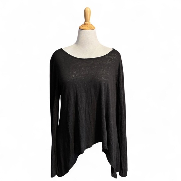 Lisa Bayne Tops - Lisa Bayne Women's Large Asymmetric Linen Blend Blouse Long Sleeve Black Basic